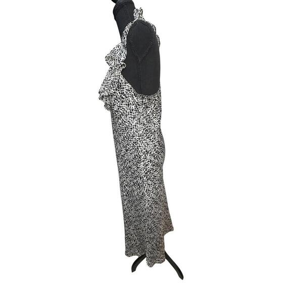 Oscar de la Renta Black White Long Silky Dress Size M Ruffled Feminine Cocktail - Picture 4 of 6